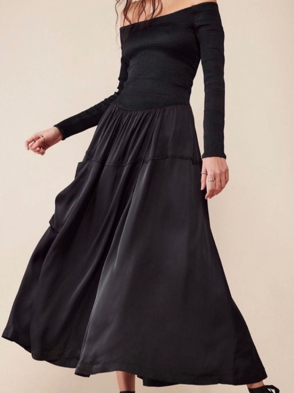 Free People Lucky Love Dress Off Shoulder Romantic Goth Bohemian